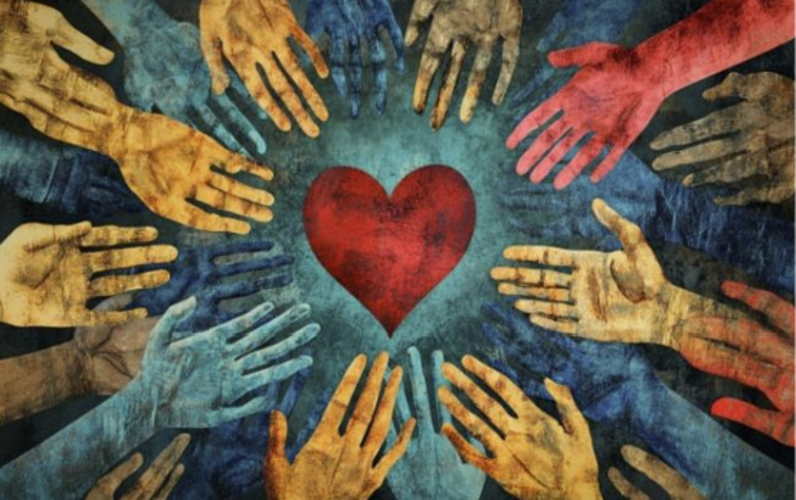hands reaching inward toward a heart
